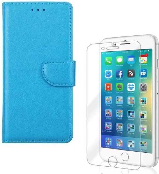 iPhone 7 Plus/8 Plus Hoesjes – Portemonnee Bookcase – Magneetsluiting – 2x Gehard Glas Screenprotector – Turquoise-Ilumina Benelux