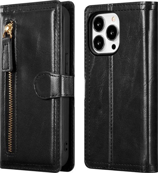 iPhone 15 Pro Max Hoesjes – Bookcase Portemonnee – Ritssluiting – Magneetsluiting – 5 Pasjes – Zwart-Ilumina Benelux