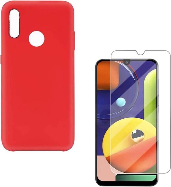 Samsung Galaxy A20S Hoesjes – Liquid Siliconen Backcover – Soft Touch – Flexibel – Rood + Screenprotector-Ilumina Benelux
