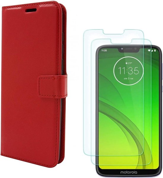 Motorola Moto G7 Play Hoesjes – Portemonnee Hoes – Pasjeshouder – 2x Screenprotector – Rood-Ilumina Benelux