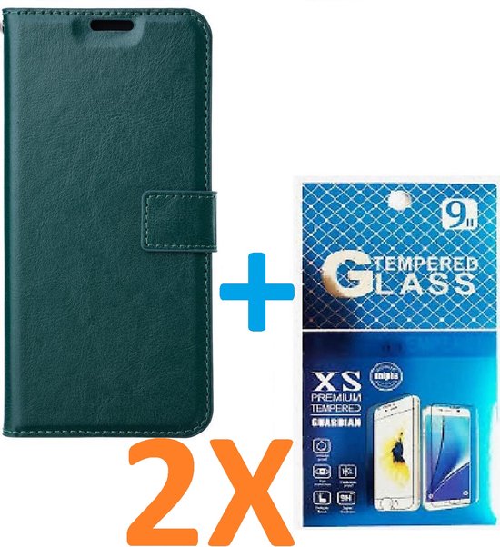 Oppo A77 5G Hoesjes – Portemonnee Book Case – Magneetsluiting & Pasjeshouder – 2x Gehard Glas Screenprotector – Groen-Ilumina Benelux