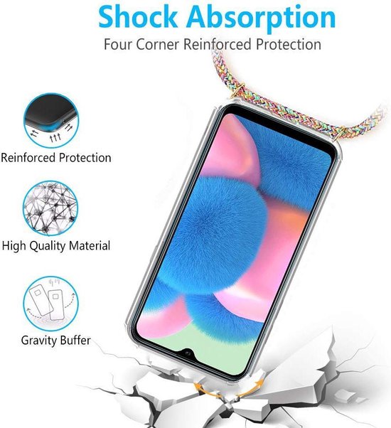Samsung Galaxy A30S Hoesjes – Backcover met Koord – Schokbestendig – Schouder/Nek Draagriem – Zwart-Ilumina Benelux
