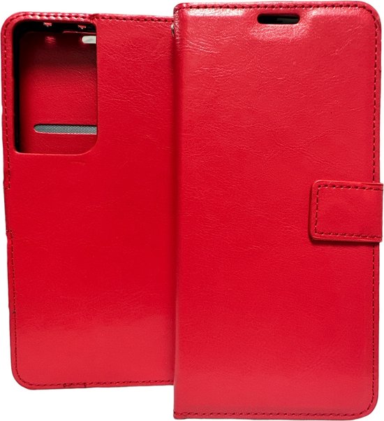 Samsung Galaxy S21 Ultra Hoesjes – Portemonnee Hoes – Pasjeshouder – 2 Pack Screenprotector – Rood-Ilumina Benelux