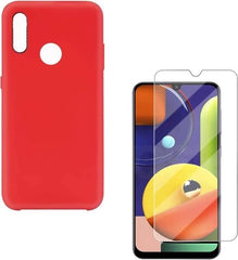 Liquid Silicone hoesje Geschikt voor: Samsung Galaxy A10S Soft Touch Flexible - Rood + 1x Screenprotector