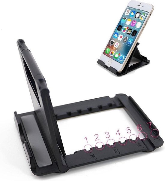 Telefoonhouder bureau – Universeel verstelbaar standaard – Compact pocket formaat – Geschikt voor smartphone & iPad – Zwart-Ilumina Benelux