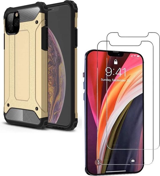 iPhone 12 Pro Max Hoesjes – Heavy Duty Backcover – Schokbestendig – Incl. 2x Gehard Glas Screenprotector – Goud-Ilumina Benelux