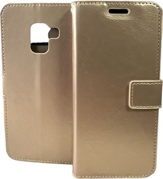 Samsung Galaxy A8 2018 Hoesjes – Portemonnee Hoes – 2 Pack Screenprotector – Pasjeshouder – Goud-Ilumina Benelux