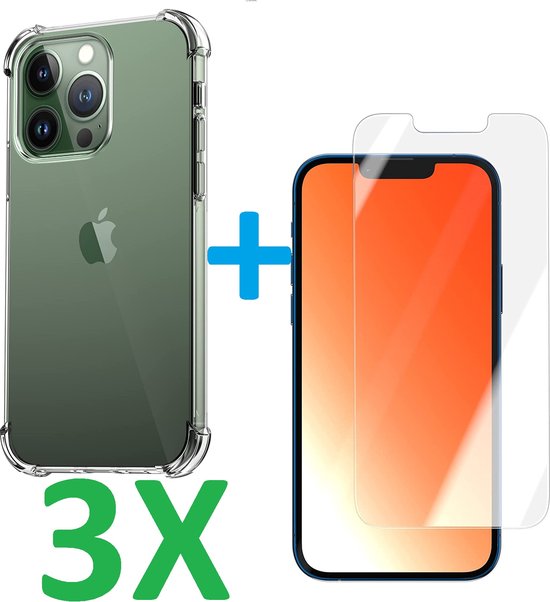 iPhone 13 Pro Hoesjes – Schokbestendige Siliconen Backcover – 3 Pack Screenprotector Gehard Glas-Ilumina Benelux