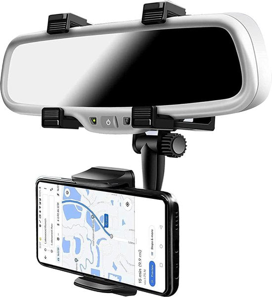 Telefoonhouder auto – Binnenspiegel klemhouder – 360° draaibaar – Geschikt voor iPhone & Samsung smartphones – Zwart-Ilumina Benelux