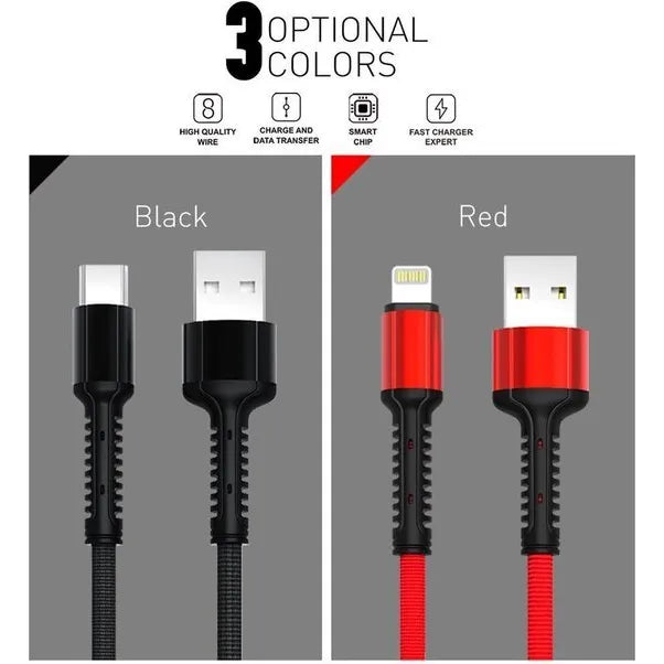 LDNIO LS63 USB-A naar Lightning Kabel – 1 Meter – 2.4A Fast Charging Nylon Kabel – Rood-Ilumina Benelux