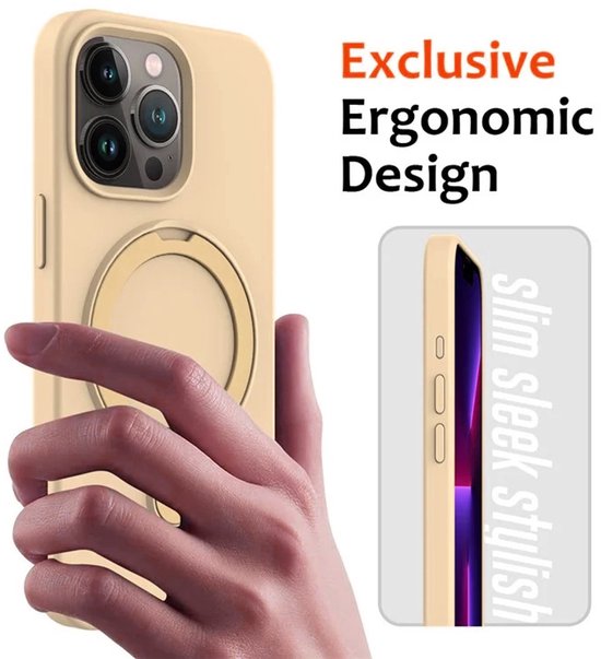 iPhone 14 Pro Hoesjes – Siliconen Backcover met Kickstand – MagSafe – Full Cover Glas – Goud-Ilumina Benelux