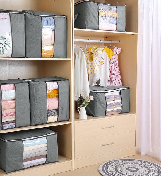 Opbergtas kleding – Set van 4 – Dekbed opbergzak – Ruimtebesparend – Voor beddengoed, handdoeken en seizoenskleding – Grijs-Opbergtas kleding-Ilumina Benelux