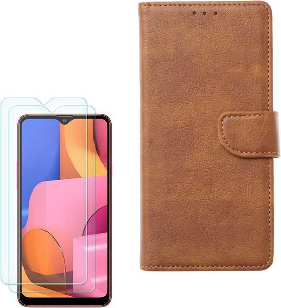 Samsung Galaxy M31 Hoesjes – Portemonnee Hoes – Pasjeshouder – 2x Gehard Glas Screenprotector – Bruin-Ilumina Benelux