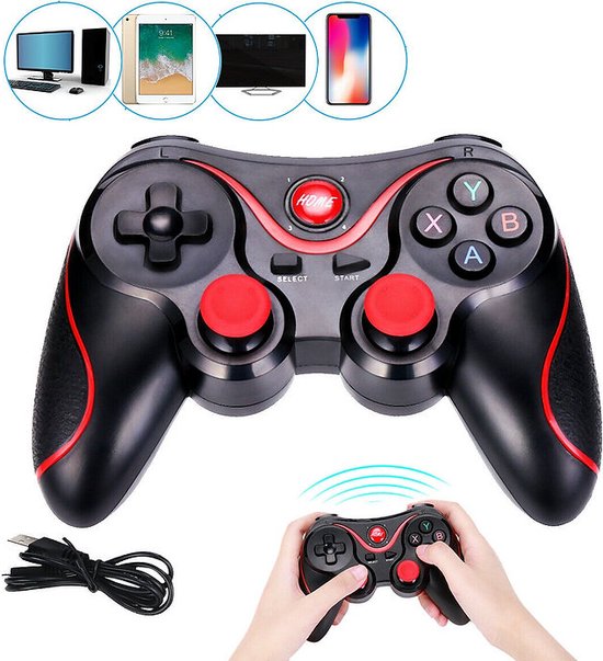 Bluetooth Game Controller – Draadloze Gamepad met Telefoonhouder – Geschikt voor PS3 Android Tablet PC Laptop TV Box – Blauw-Ilumina Benelux
