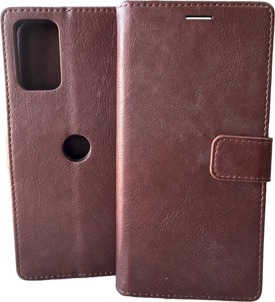 Motorola Moto G62 5G Hoesjes – Portemonnee Bookcase – Pasjeshouder – 2x Gehard Glas Screenprotector – Bruin-Ilumina Benelux