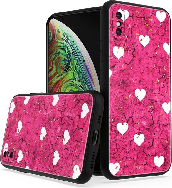 iPhone XR Hoesjes – Siliconen Backcover – Print Roze Hartjes – Roze-Ilumina Benelux