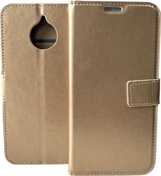 Motorola Moto E4 Hoesjes – Portemonnee Hoes – Bookcase – Pasjeshouder – Magneetsluiting – Goud-Ilumina Benelux