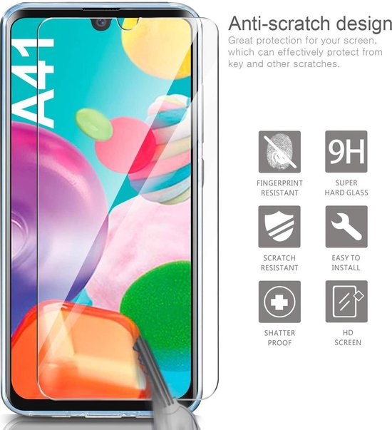 Samsung Galaxy A41 Hoesjes – TPU Siliconen Backcover + 2x Screenprotector Gehard Glas – Anti-kras – Transparant-Ilumina Benelux