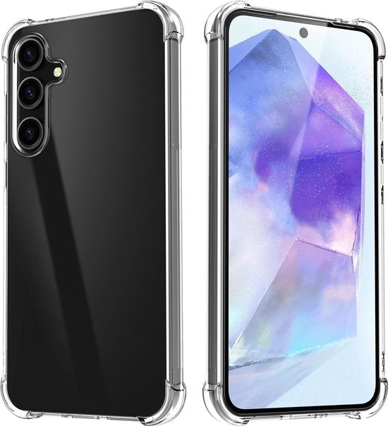 Samsung Galaxy A35 Hoesjes – Anti-shock Siliconen Backcover – Transparant – Screenprotector Gehard Glas + Camera Lens Protector Set-Ilumina Benelux