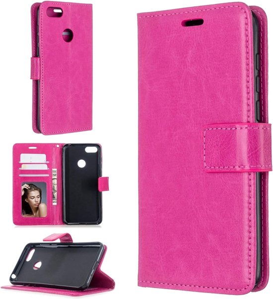 Motorola Moto E6 Play Hoesjes – Portemonnee Book Case – Pasjeshouder – Magneetsluiting – Roze-Ilumina Benelux