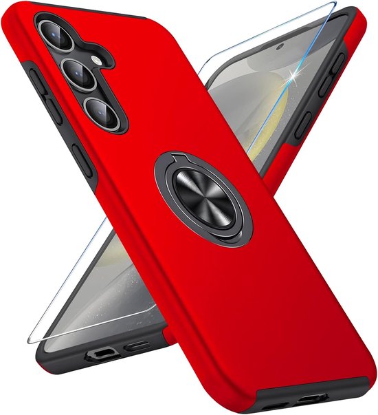 Backcover Shockproof Inclusief Screenprotector Gehard Glas - Hoesje Geschikt voor: Samsung Galaxy S25 Plus - Rood