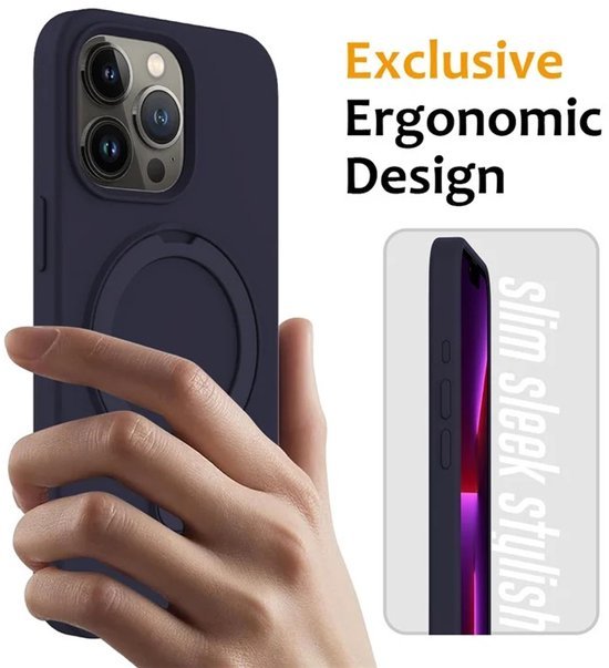 iPhone 14 Pro Hoesjes – Siliconen Backcover met Kickstand – MagSafe – Schokbestendig – Blauw-Ilumina Benelux