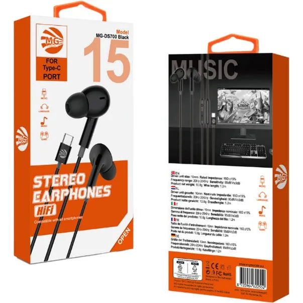 DS700 USB-C Oordopjes – In-Ear Stereo Headset met Microfoon – Zwart-Ilumina Benelux