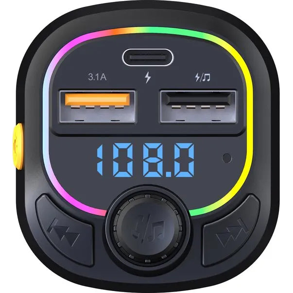 Bluetooth FM Transmitter Auto - Handsfree Bellen - Bluetooth 5.0 - USB-C & 2x USB-A Snelladen - RGB Verlichting - Geschikt voor iPhone & Android-Ilumina Benelux