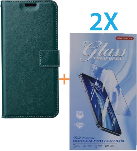 iPhone 14 Plus Hoesjes – Portemonnee Hoes – Pasjeshouder – Inclusief 2x Screenprotector – Groen-Ilumina Benelux