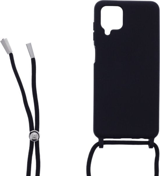 Samsung Galaxy A12 Hoesjes – Siliconen Backcover met Ketting – TPU – Schokbestendig – Zwart-Ilumina Benelux