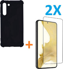 Anti-Shock silicone hoesje zwart met 2 Pack Screenprotector Glas Geschikt voor: Samsung Galaxy S23 Plus