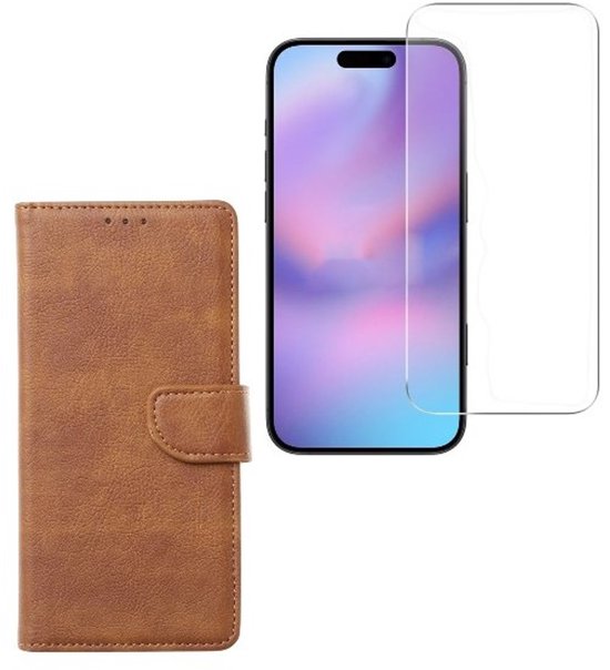 iPhone 16E Hoesjes – Bookcase Portemonnee Hoes – Magneetsluiting – Inclusief Screenprotector – Lichtbruin-Ilumina Benelux