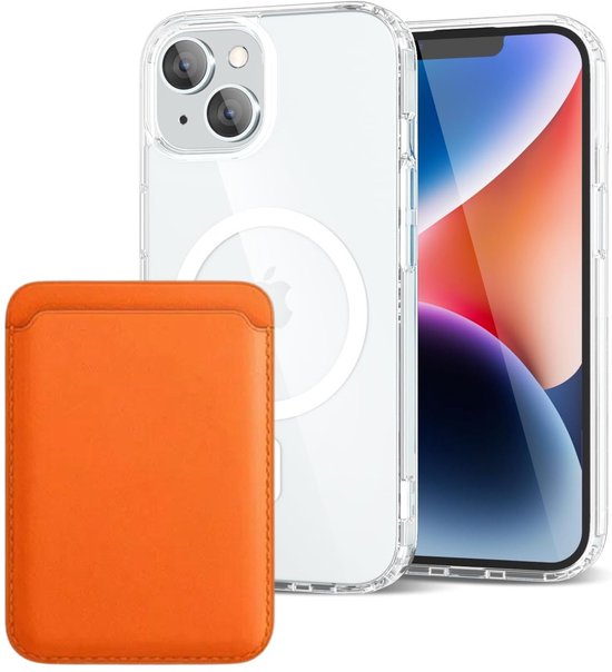 iPhone 13 Hoesjes – Anti-Shock Backcover met MagSafe – Magnetische Pasjeshouder – Oranje-Ilumina Benelux