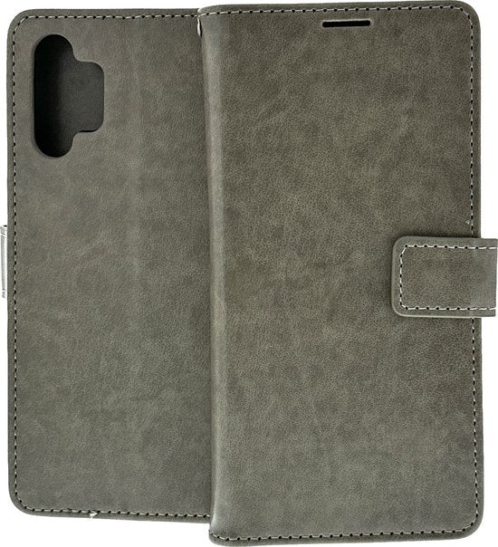 Samsung Galaxy A32 4G Hoesjes – Portemonnee Hoes – 2 Pack Screenprotector – Pasjeshouder – Grijs-Ilumina Benelux