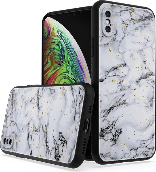 iPhone X / XS Hoesjes – Siliconen Backcover – Marmer Print – Wit-Ilumina Benelux