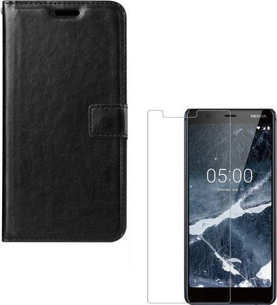 Nokia 5.1 Hoesjes – Portemonnee Hoes – Pasjeshouder – 2x Screenprotector – Zwart-Ilumina Benelux