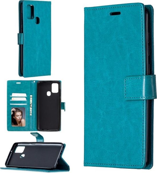 Portemonnee BookCase Hoesje + 2 Pack Screenprotector Glas Geschikt voor: Samsung Galaxy M21 - Turquoise