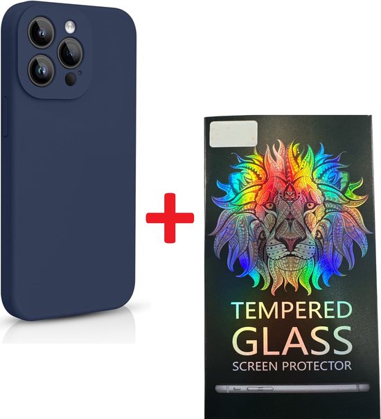 iPhone 15 Pro Hoesjes – Liquid Siliconen Backcover + Screenprotector – Camera Allround Bescherming – Middernachtblauw-Ilumina Benelux