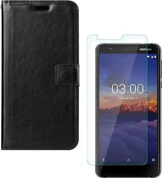 Nokia 3.1 Hoesjes – Portemonnee Hoes – Magneetsluiting – Inclusief 2x Screenprotector – Zwart-Ilumina Benelux