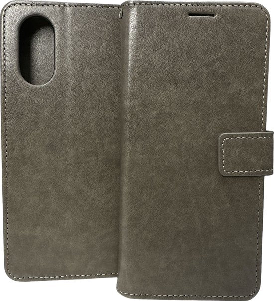 Oppo A78 5G Hoesjes – Portemonnee Bookcase – Pasjeshouder – 2x Screenprotector Gehard Glas – Grijs-Ilumina Benelux