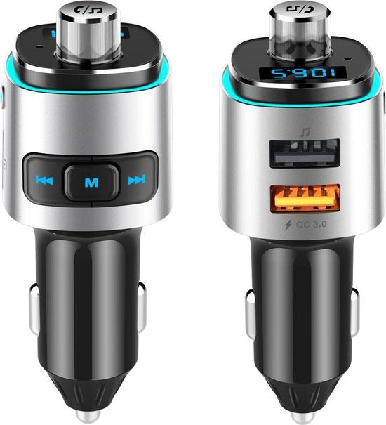 Bluetooth FM Transmitter Auto – Draadloze Carkit Handsfree – QC3.0 USB Snellader – MP3 Speler SD/USB – Zwart-Ilumina Benelux