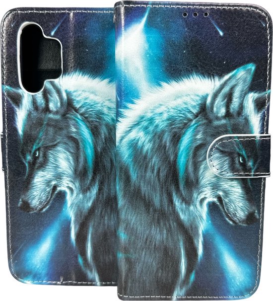 Samsung Galaxy A32 5G Hoesjes – Portemonnee Book Case – Pasjeshouder – Wolf Print-Ilumina Benelux