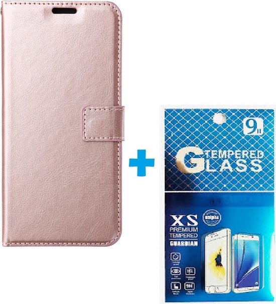 Oppo Reno 6 Pro 5G Hoesjes – Portemonnee Book Case – Pasjeshouder – 2x Gehard Glas Screenprotector – Roségoud-Ilumina Benelux