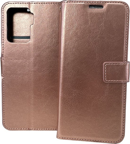 Oppo Reno 5Z Hoesjes – Portemonnee Book Case – Pasjeshouder – 2x Gehard Glas Screenprotector – Roségoud-Ilumina Benelux
