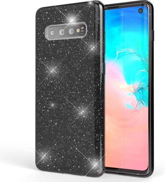 Samsung Galaxy S10 Plus Hoesjes – Siliconen TPU Backcover – Glitter BlingBling Cover – Zwart-Ilumina Benelux