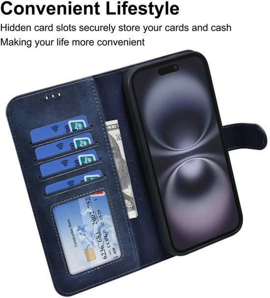 iPhone 16 Pro Hoesjes – 2in1 Portemonnee Case – Magnetisch Afneembaar – Pasjeshouder – Blauw-Ilumina Benelux