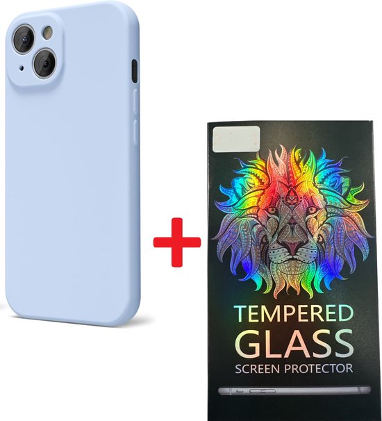 iPhone 15 Plus Hoesjes – Liquid Siliconen Backcover + Screenprotector – Camera Allround Bescherming – Lichtblauw-Ilumina Benelux