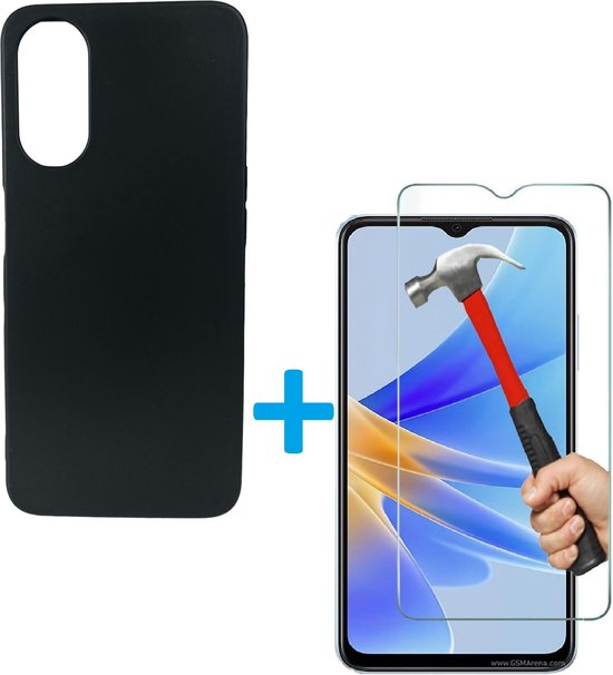 Oppo A17 Hoesjes – TPU Siliconen Backcover – Soft Case – Incl. 3x Gehard Glas Screenprotector – Zwart-Ilumina Benelux