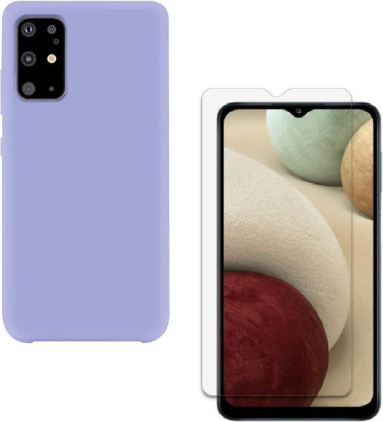 Samsung Galaxy A12 Hoesjes – Liquid Siliconen Backcover – Soft Touch – Flexibel – Paars + Screenprotector-Ilumina Benelux