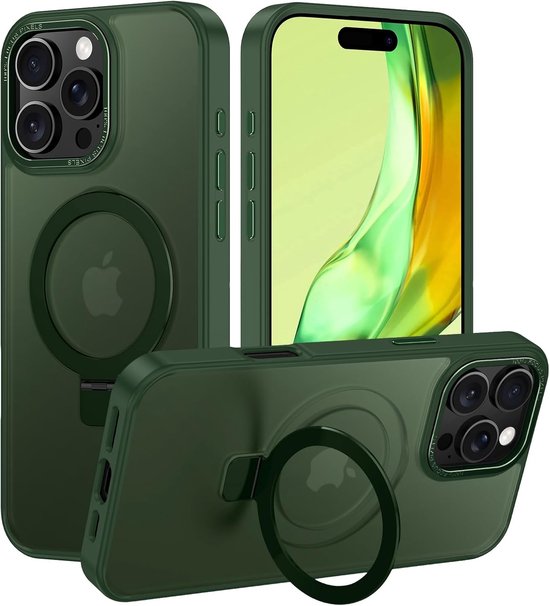 iPhone 15 Pro Max Hoesjes – MagSafe Backcover met Standaard – Schokbestendig – Groen-Ilumina Benelux